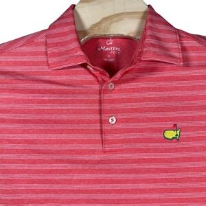 Masters Tech Polo Shirt Mens Small Red Striped Golf Performance Embroidered PGA